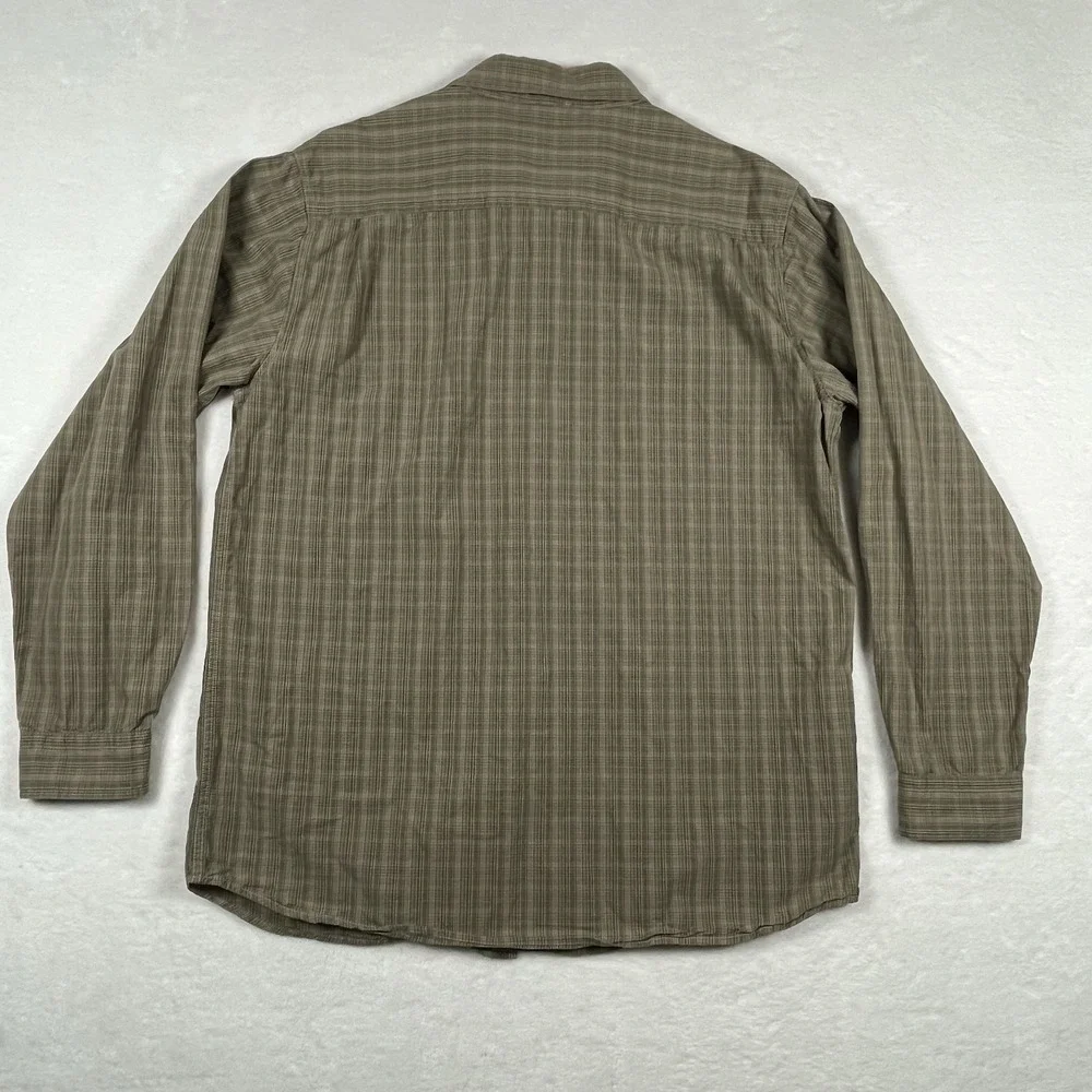The North Face Men's L Olive Green Tan Plaid Cotton Long Sleeve Button Up Shirt